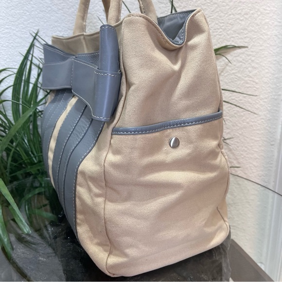 💋💋RARE💋💋 Zac Posen Leather And Canvas Tote Bag - Picture 3 of 16